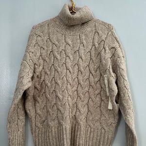 A.N.A Plus Size Turtle Neck Brown Cable Knit Sweater